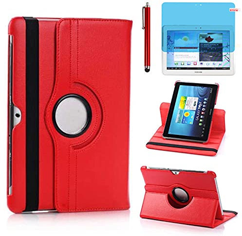 Custodia per Samsung Galaxy Tab 2 10.1’‘ 2012 (GT-P5100 P5110 P5113) - Rotazione di 360 gradi Custodia protettiva completa per supporto,Con Penna Stilo, Pellicola Per Schermo (Red)