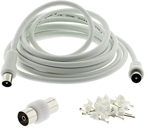3C2V TV Coaxial Cable 5M - Nickel Plated RF Coax Extension Lead for Freesat, Aerial Socket, Freeview, Sat,DVD,VCR,SKY, Smart U-HD TV, Virgin, BT, Antenna Box, Y Splitter, Signal Booster (5 Meter)