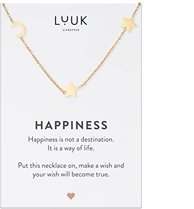 LUUK LIFESTYLE Edelstahl Halskette mit Anhänger für Damen, filigraner Schmuck, Glücksbringer, Freundschafts Kette, Geschenk für Frauen & Mädchen, Mond Sterne, gold