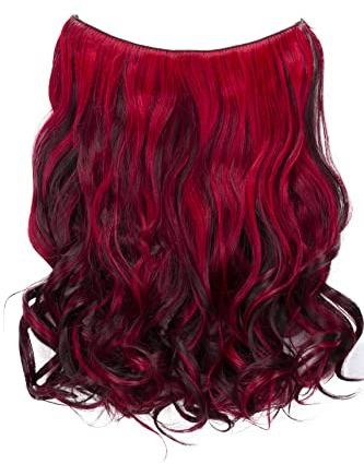CAISHA 50cm 1 Tresse Extension mit Gummiband Extensions Haarverlängerung Haarteil Gewellt Dunkelbraun Rot Strähnen E125-1