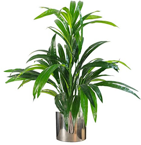 Leaf Design UK Realistic Artificial Foliage Plant with Pot, Metal, Bamboo Silver Planter, 65cm