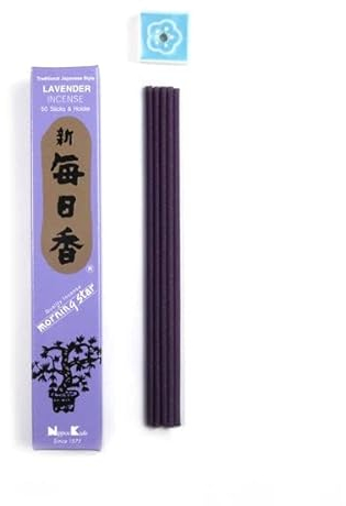 Japanische Räucherstäbchen 50 Stück Nippon Kodo Morning Star Incense Sticks Rauchstäbchen aus Japan aus Natürlichen Stoffen ohne Chemie für Entspannung und Meditation (Lavendel)
