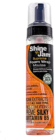 Ampro Shine-n-Jam Supreme Hold Foam Wrap Mousse – Fortified with Silk Proteins – Gives Your Styles Definition – Alcohol-Free Formula Conditions Hair with Provitamin B and African Extracts – 236,5 ml