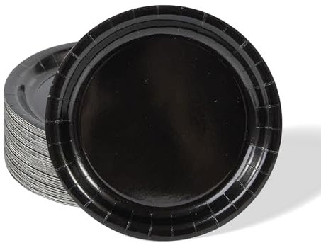 32pcs Black Paper Plates,7 inch Black Party Plates Tableware Solid Colour Round Dinner Plate for Christmas,Halloween,Birthday,Wedding,Picnic, BBQ,Bar,Restaurant and Party Supplies Table Décor