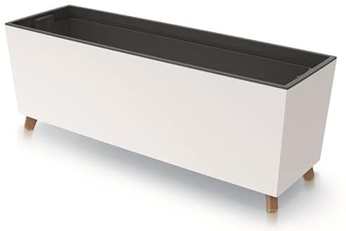 Blumenkasten Blumentopf Blumenkübel mit Füßen Breite 77cm Pflanzkübel mit Pflanzeinsatz Case N Matt Design Beine Pflanzschale (Weiß)