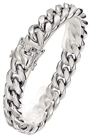 ROLG&CO Kubanisches Kettenarmband Herren Silber/Roségold massiver Edelstahl Panzerarmband Kette Hip Hop Punk Schmuck Miami Kette, 15 mm breit, 8/8,5/9/9,5 Zoll Länge (9.5 Zoll, Silver)