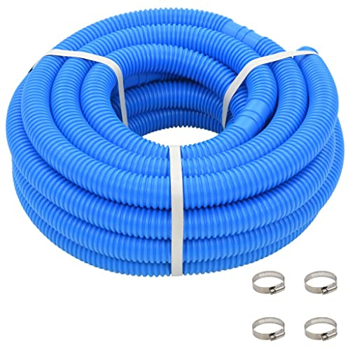 Tuyau de piscine avec colliers de serrage Bleu 38 mm 12 m