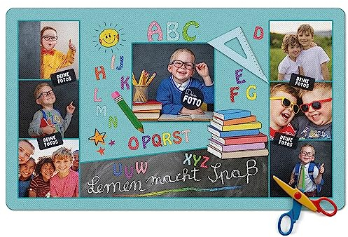 PR Print Royal Schreibtischunterlage selbst gestalten mit 7 Fotos - ABC Lernen macht Spaß - Waschbar, Personalisierte Geschenke zur Einschulung | 600 x 350 mm, Rutschfest, Schreibtischschutz