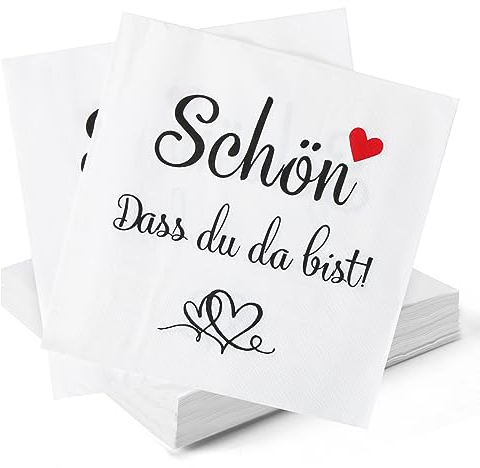 Meleager Servietten Schön DASS du da bist, 80 Stück Servietten Party, Hochzeitsservietten, Papierservietten 33x33cm als Tischdeko für Geburtstage, Hochzeit, Taufe, Kommunion, Babyparty