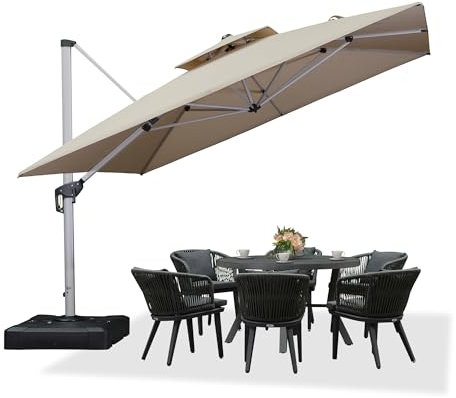 PURPLE LEAF Parasol Déporté 3,3 x 3,3 m Carré, Parasol De Jardin Extérieur, Toit à Double Rotatif 360°, Armature de Parapluie en Aluminium, Avec Protection Solaire UPF50+, Pour Terrasses, Beige