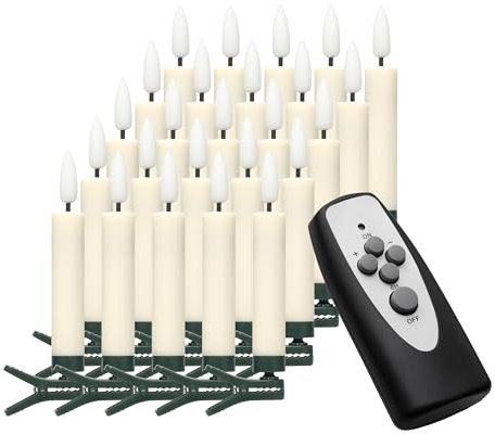 3D-Flamme Weihnachtsbaumkerzen | kabellose Weihnachtskerzen mit Fernbedienung | dimmbar | Timer |Baumkerze mit real Flame Modus | 11,5 cm (25er Set, creme)