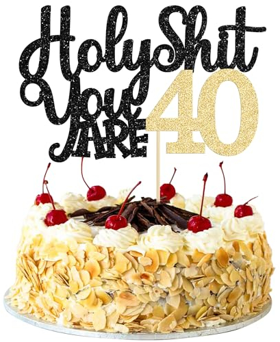 1Pc Holy Shit You are 40 Cake Topper Glitter Happy 40th Birthday Cake Pick for Cheers to 40 Years Old Funny 40th Birthday Party Cake Decorations Supplies