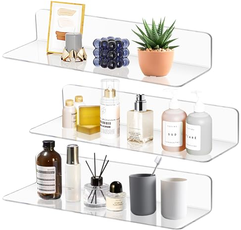 SHEPIN 3er Set Wandregal Schwebendes Regal ohne Bohren Wand, Breite 30cm Acryl Transparent Wandregal für Badezimmer Wohnzimmer und Schlafzimmer, Schwimmendes Ohne Bohren Industrial Deko