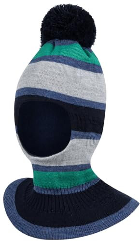 AJS Wintermütze Schalmütze Strickmütze Schlupfmütze warme Jungenmütze Bommelmütze, Farbe: Grau-Grün