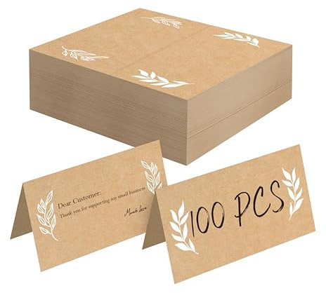 100 Cartes de Place Kraft - Petites Cartes de Tente Vierges, de Siège Délicates, de Nom Rustiques, d'Escorte Pour Table, Dîners, Réceptions (5cm x 9cm, Design de Motif de Feuille)