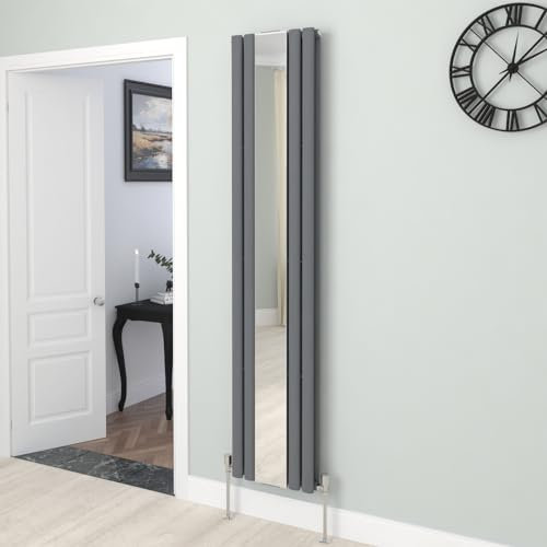 Warmehaus Vertical Oval Column Designer Mirror Radiator Double Anthracite 1800 x 380mm Central Heating for Bathroom Kitchen Hallway Living Room