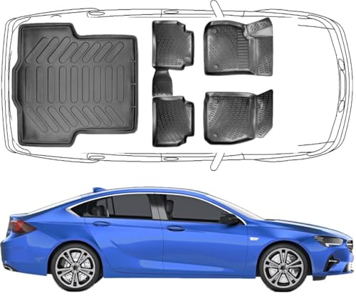 Trimak Fussmatten & Kofferraumwanne für Opel Insignia B Limousine 2017-2022 | 3D Gummimatten & Kofferraummatte aus TPE Gummi, Passgenau, Wasserdicht, Hoher Rand, Rutschfest, Leicht zu Reinigen