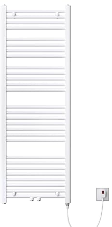 Mai & Mai Badheizkörper Elektrisch 60x140 cm Weiß, Handtuchwärmer für Strom, Seitenanschluss, Röhrenheizkörper Badheizung mit Heizstab 800W
