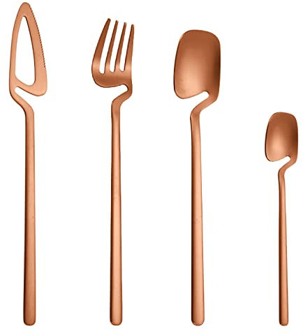 DDNGEJ 32 Juego de Cubiertos Dorados para 8 Incluye cucharas, Tenedores, Cuchillos, Juego de Cubiertos Colgantes de Acero Inoxidable 18/10, Juego de Cubiertos para Cocina, Restaurante, bo