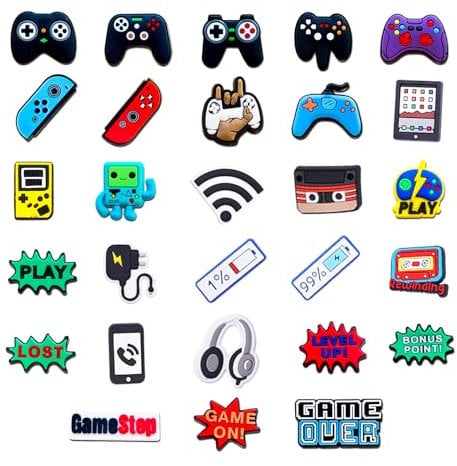 28 Stück Cooler Game Schuhanhänger Charms für Schuhe, Videospiel Schuhdekorations Anhänger für Clog Sandalen Armband, Bunte CLOG Charms, Party Urlaubs Geschenk für Kinder Jungen Teenager Erwachsene