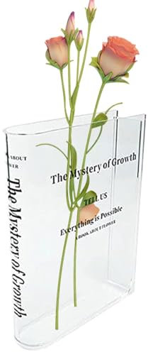 Transparente Buchvase für Blumen, The Mystery of Growth, klare Blumen-Acrylvase, Buch-Pflanzgefäß, Acryl-Blumenvase, Geschmack, dekorativ, Buchform, dekorative Vase für Büros und Heimdekoration