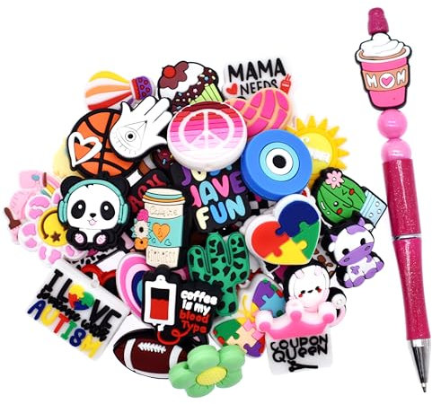 40Pcs Silicone Focal Beads Bulk, Different Random Mix Collections Focal Beads for Pens Keychains DIY Jewelry Making