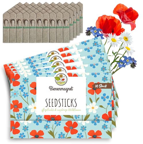 Samen-Sticks mit Wildblumensamen - Bienenfreundliche Saatgut-Sticks für Balkonkästen, Blumentöpfe und Gartenbeete (50 Stück)