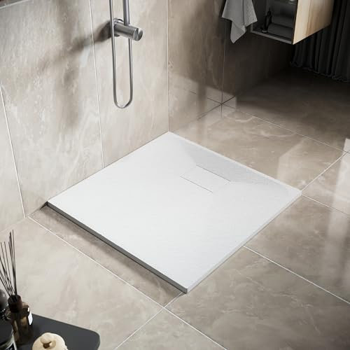 SIRHONA Piatto Doccia 80 x 80 cm Piatto Doccia Antiscivolo Quadrato Bianco Materiale Resina SMC con sifone