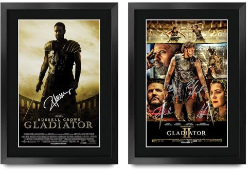 HWC Trading Gladiator Collection Geschenke Geduckter Poster Signiertes Autogramm Foto für Fans von Film Memorabilien - A3 Gerahmt