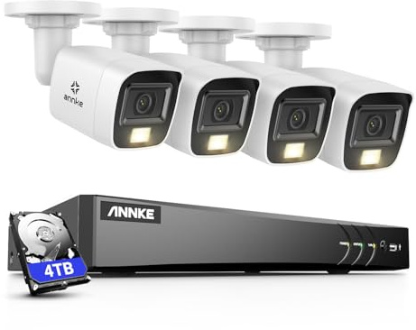ANNKE 8MP CCTV Camera Systems, 4K 8 Channel H.265+ DVR with 4TB Security Hard Drive, 4 × 8MP Security Bullet Camera Outdoor, Smart Human/Vehicle Detection, Night Vision