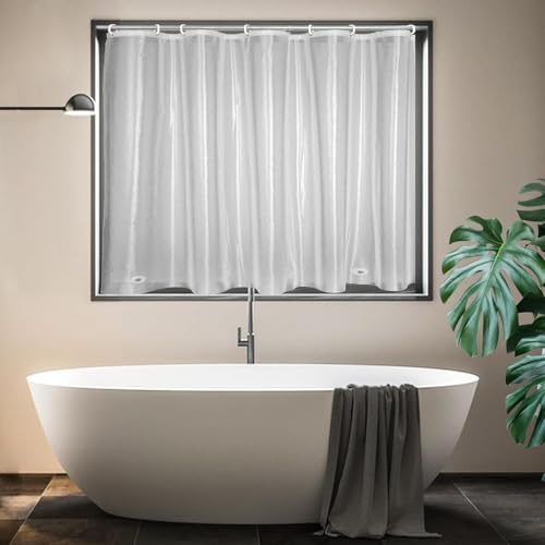 EMLTHORY Duschvorhang, wasserdicht, Kunststoff, Badezimmer-Fenstervorhang, wasserdicht, strapazierfähig, Vinyl, PEVA, Privatsphäre, kurzer Fenstervorhang mit Haken, kleine Vorhänge für
