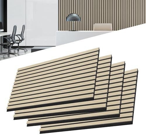 UISEBRT 4 Stück Akustikpaneele Set Wandverkleidung Wandpaneele aus Echtholz Furnier Akustikplatten Lamellenwand Holzpaneele Wand 3D Holzpaneele Akustikfilz 120 x 60 cm Holzfarbe