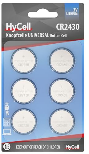 HyCell Piles Boutons au Lithium CR2430 3V, 6 pièces, Longue durée de Vie, pour Calculatrice, Balance, Horloge, clés de Voiture, Ouverture de Garage, télécommande, lumière