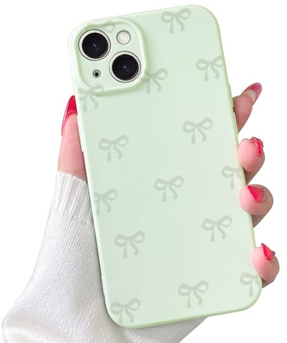 VCGFJD Case for iPhone 14, Cute Ribbon Bow Pattern, Stylish Simple Phone Case, Raised Lens Edge Protection, Aesthetic Bowknot Slim Soft TPU Durable Protective Cover for iPhone 14 - Green