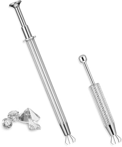 JJUNW 2Pcs Piercing Ball Grabber Tool, Sugar Bead Sprinkle Pen, Piercing Holder Tool 4-Claw Pick Up Tool, Piercing Removal Tweezers for Cake Decoration Jewelry Tiny Objects