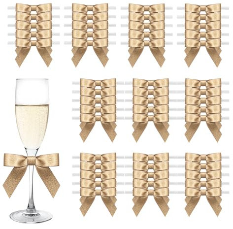 MORSUNBELA Schleifen Kleine Deko Schleife Geschenkschleifen Geschenk für Geschenkverpackungen Valentinstag Hochzeit Weihnachten 50 Stück Gold