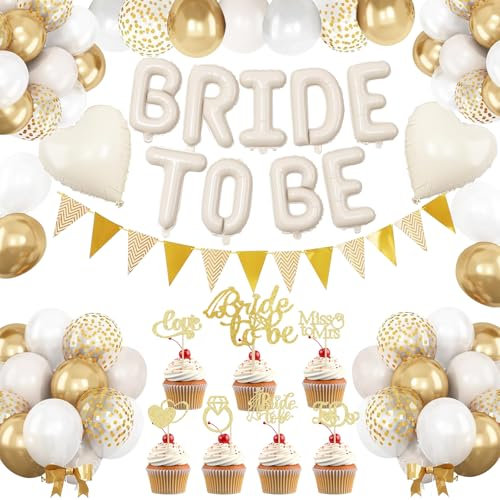 Sand White Bachelorette Party Decorations, Bride To Be Decorations With Bride To Be Balloon Heart Confetti White And Gold Balloons for Bridal Shower Decorations, Hen Party Getting Married Decoration