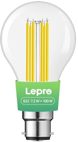 Lepro Bayonet Light Bulb A-Rated, 7.2W=100W, 1521lm, 2700K Warm White