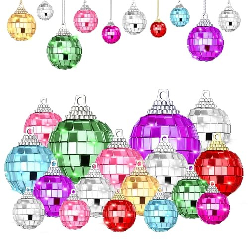 Discokugel Ball Set, 26 Stück Mehrfarbig Hängekugel, Mini Discokugel Deko Klein Spiegelkugel für Weihnachtsbaum Hochzeit Geburtstagsfeier Dekoration Lichteffekt (5/4/3/2.5cm)