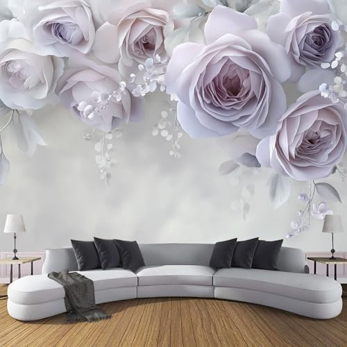 CDXNORA Silk Wall Mural Elegant Flowers Photo Wallpaper 150×105cm (WxH),Lilac Rose Photo Mural Decor for Living Room, Bedroom, Office and Kids Room, Easy to Install, Light Gray