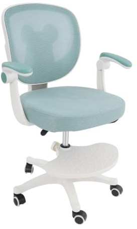 Brride Silla de escritorio para niños con altura ajustable, reposabrazos ajustables, silla giratoria para niños con reposapiés, silla de escritorio para niños de 6 a 18 años (verde claro)