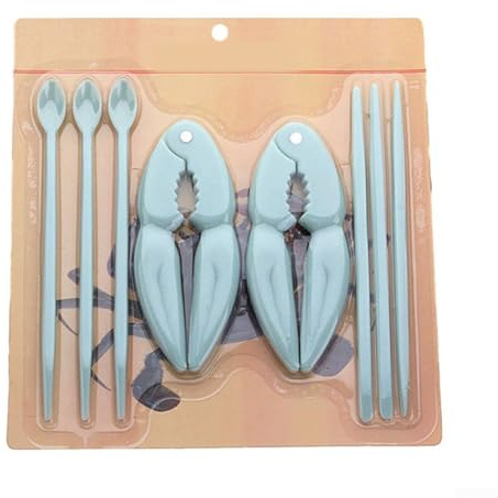 Set di utensili per frutti di mare con cracker, forchette e cucchiai, strumenti in plastica per aprire in modo sicuro gusci di granchio e aragosta e rimuovere la carne (blu)