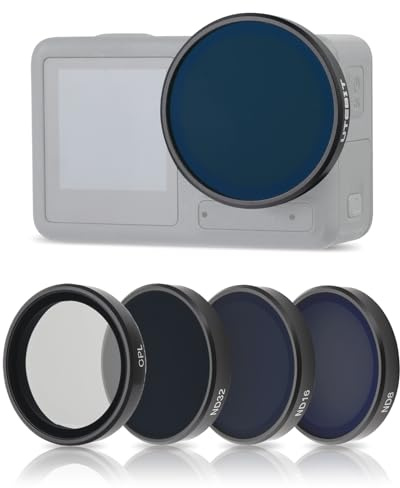 UTEBIT ND Filter Set für DJI Osmo Action 5 Pro/4/3, 4er Pack ND8+ND16+ND32+CPL Snap On Polarizing Neutral Density Filter, Mehrfachvergütetes HD-Optikglas für DJI Action-Kamera Filter Zubehör