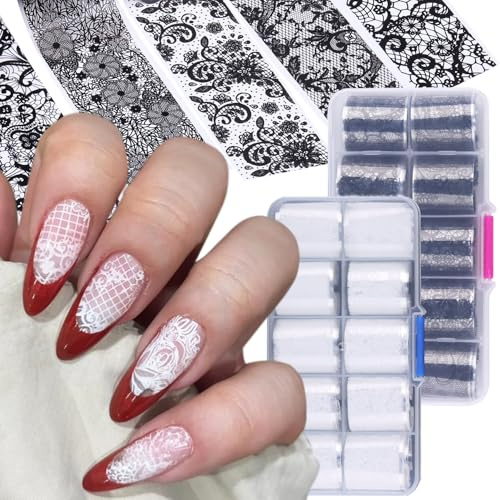 Zosutetoxo Stickers, 20 Rolls of Nail Stencils & Transfer Foil Nails, Lace Stamping Templates with Floral & Star Patterns