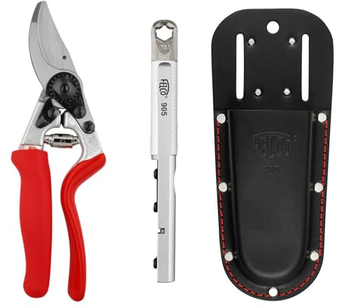 FELCO 7 Profi-Gartenschere Bypass 25 mm mit Drehgriff für Rechtshänder + Lederholster 910 Black + Schärfer 905