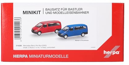 Herpa Modellbausatz MiniKit Mercedes-Benz Vito Bus (W639 / 2003), rot und ultramarinblau (2 Stück), Miniatur im Maßstab 1:87, Sammlerstück, Kit für Modellbau, Kunststoff