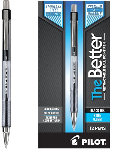 Pilot Pen 30000 The Better Ball Point Pen Refillable & Retractable Ballpoint Pens, Fine Point, Black Ink, 12-Pack