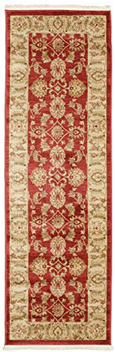 RugVista, Ziegler Kaspin, Teppich, Mittelflor Teppich, 80 x 250 cm, Läufer, Orientalischer Teppich, Oeko-Tex Standard 100, Polypropylene, Flur, Schlafzimmer, Küche, Wohnzimmer, Rot, Dunkel Beige