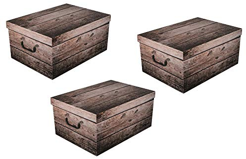 Kreher 3 x XXL Dekokarton SHABBY WOOD in schöner, grauer Holzoptik - Tolles Motiv, passt in jeden Haushalt! Edel und hochwertig! Mit Griffen zum Tragen und XXL Volumen!
