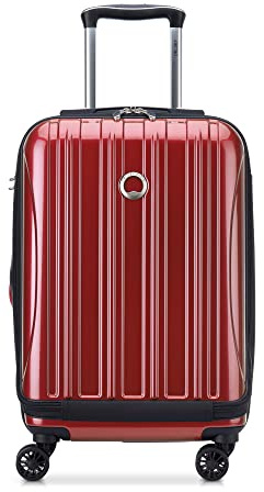 Delsey Luggage Helium Aero, International Carry On Luggage, 19, Front Pocket Hard Case Spinner Suitcase, Brick Red